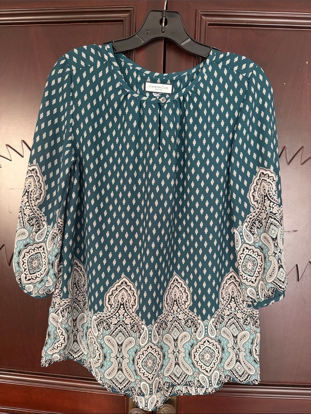 CHARTER CLUB PETIT Lightweight Boho Paisley Blouse w 3/4 Sleeves Size Unknown